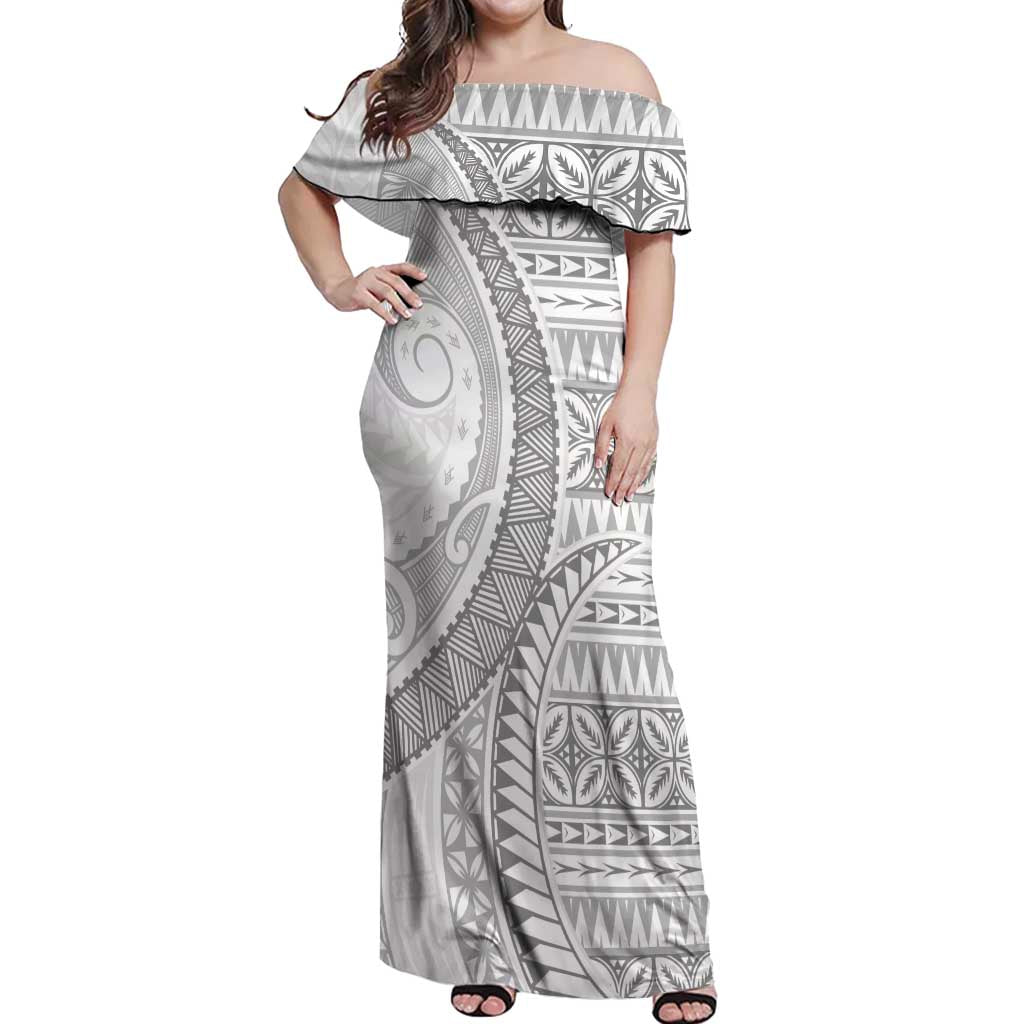 Polynesian White Sunday Off Shoulder Maxi Dress Lotu Tamaiti Melanesian Pattern - Polynesian Pride