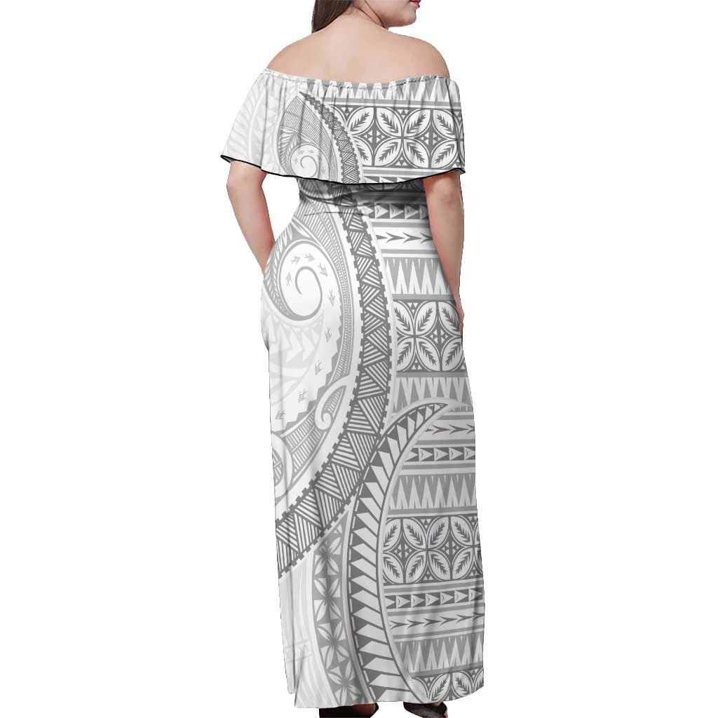 Polynesian White Sunday Off Shoulder Maxi Dress Lotu Tamaiti Melanesian Pattern - Polynesian Pride