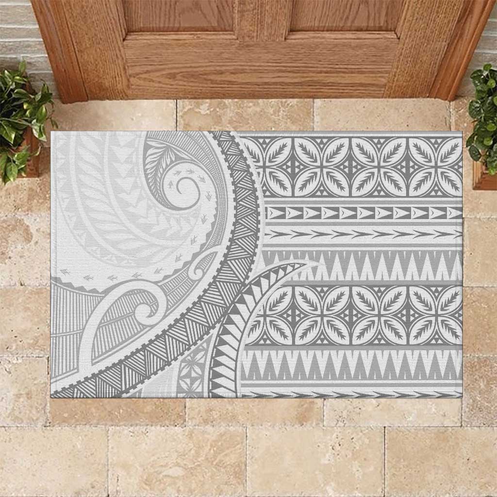 Polynesian White Sunday Rubber Doormat Lotu Tamaiti Melanesian Pattern - Polynesian Pride