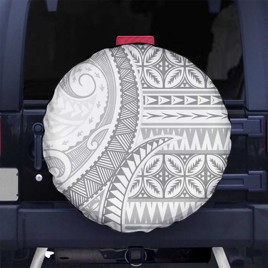 Polynesian White Sunday Spare Tire Cover Lotu Tamaiti Melanesian Pattern - Polynesian Pride