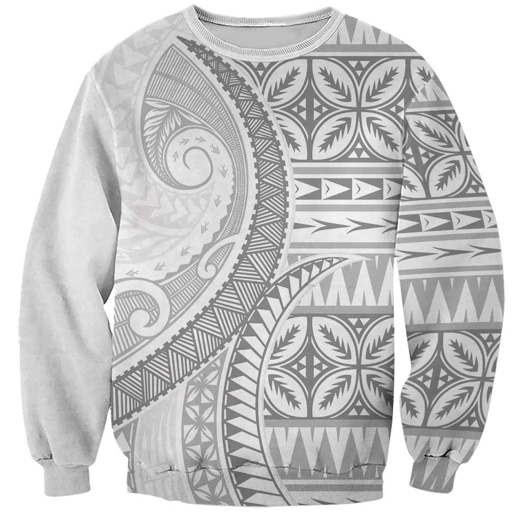 Polynesian White Sunday Sweatshirt Lotu Tamaiti Melanesian Pattern - Polynesian Pride
