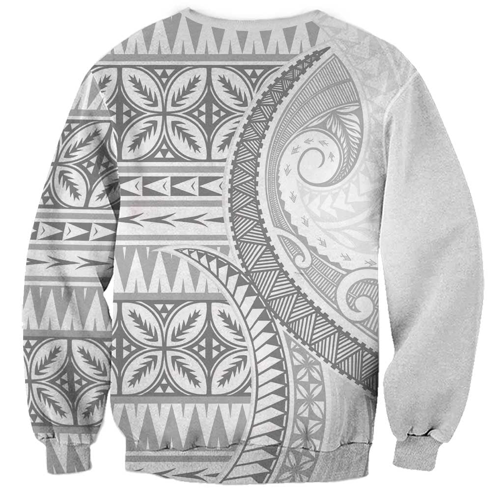Polynesian White Sunday Sweatshirt Lotu Tamaiti Melanesian Pattern - Polynesian Pride