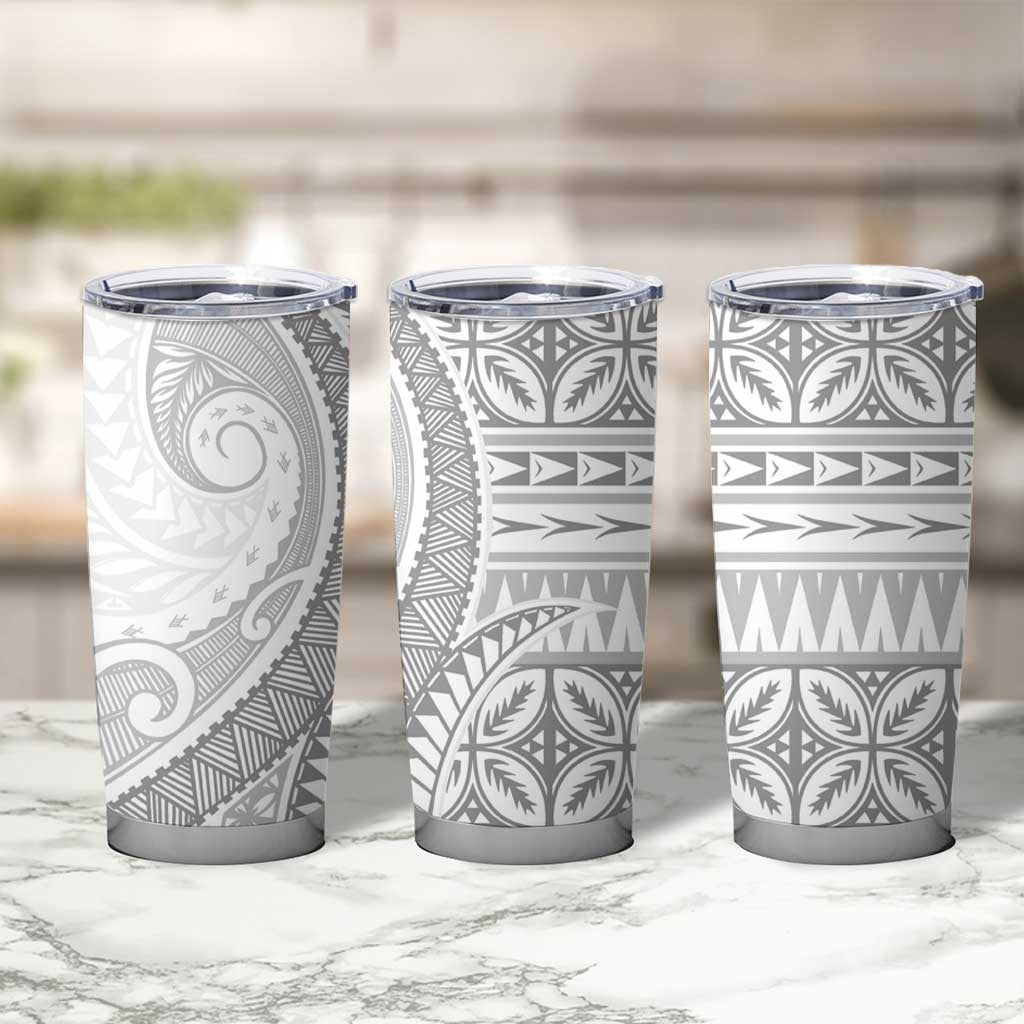 Polynesian White Sunday Tumbler Cup Lotu Tamaiti Melanesian Pattern - Polynesian Pride