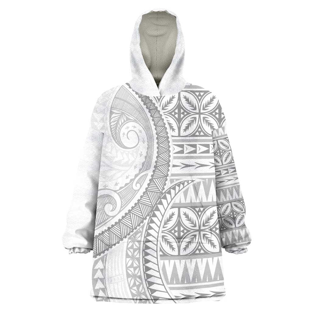 Polynesian White Sunday Wearable Blanket Hoodie Lotu Tamaiti Melanesian Pattern - Polynesian Pride