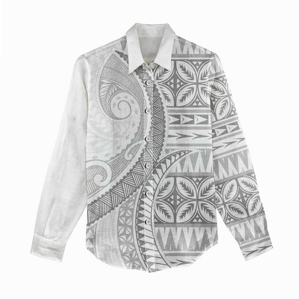 Polynesian White Sunday Women Casual Shirt Lotu Tamaiti Melanesian Pattern - Polynesian Pride