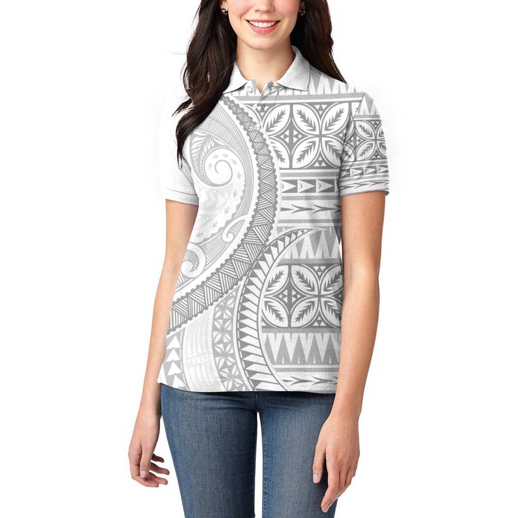 Polynesian White Sunday Women Polo Shirt Lotu Tamaiti Melanesian Pattern - Polynesian Pride