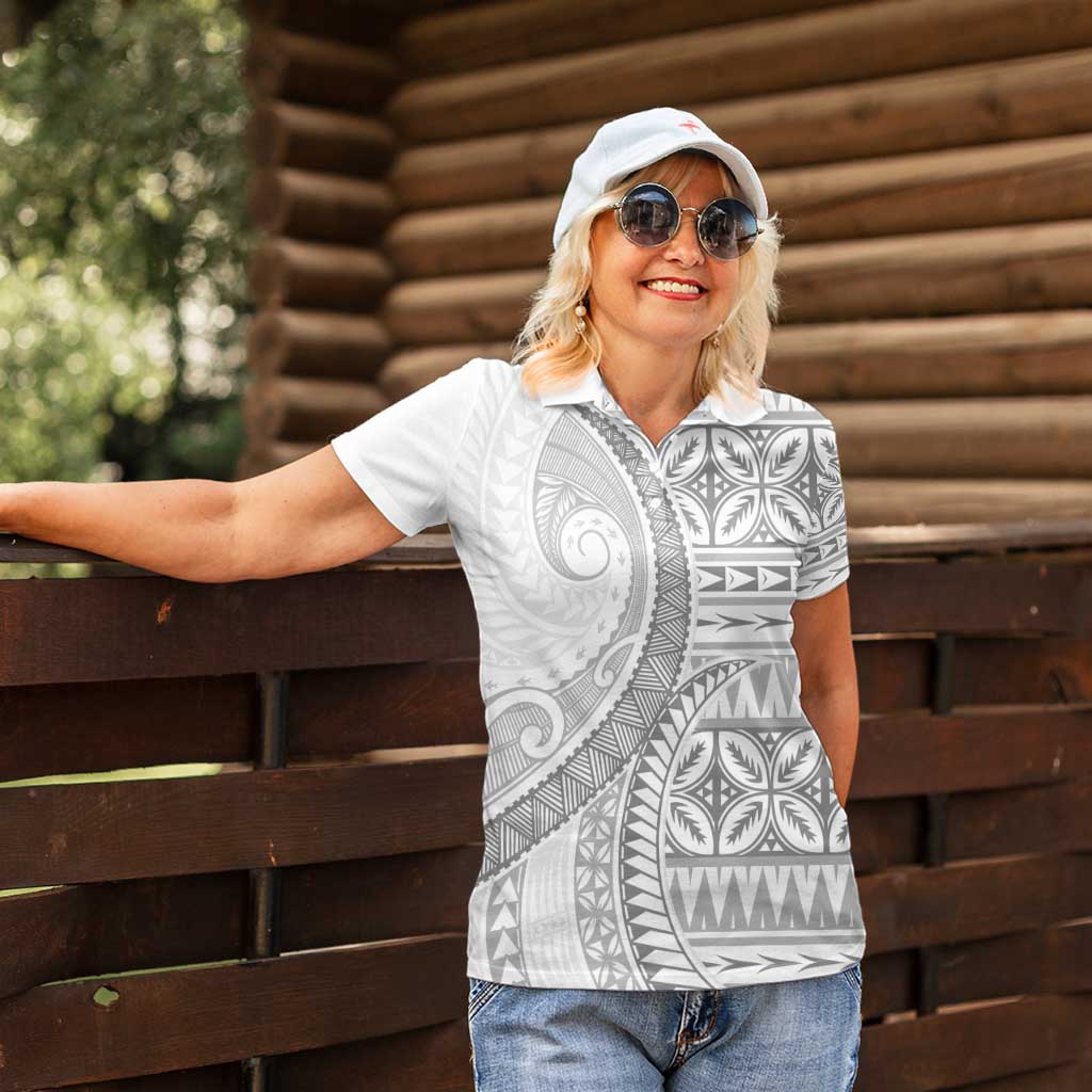Polynesian White Sunday Women Polo Shirt Lotu Tamaiti Melanesian Pattern - Polynesian Pride