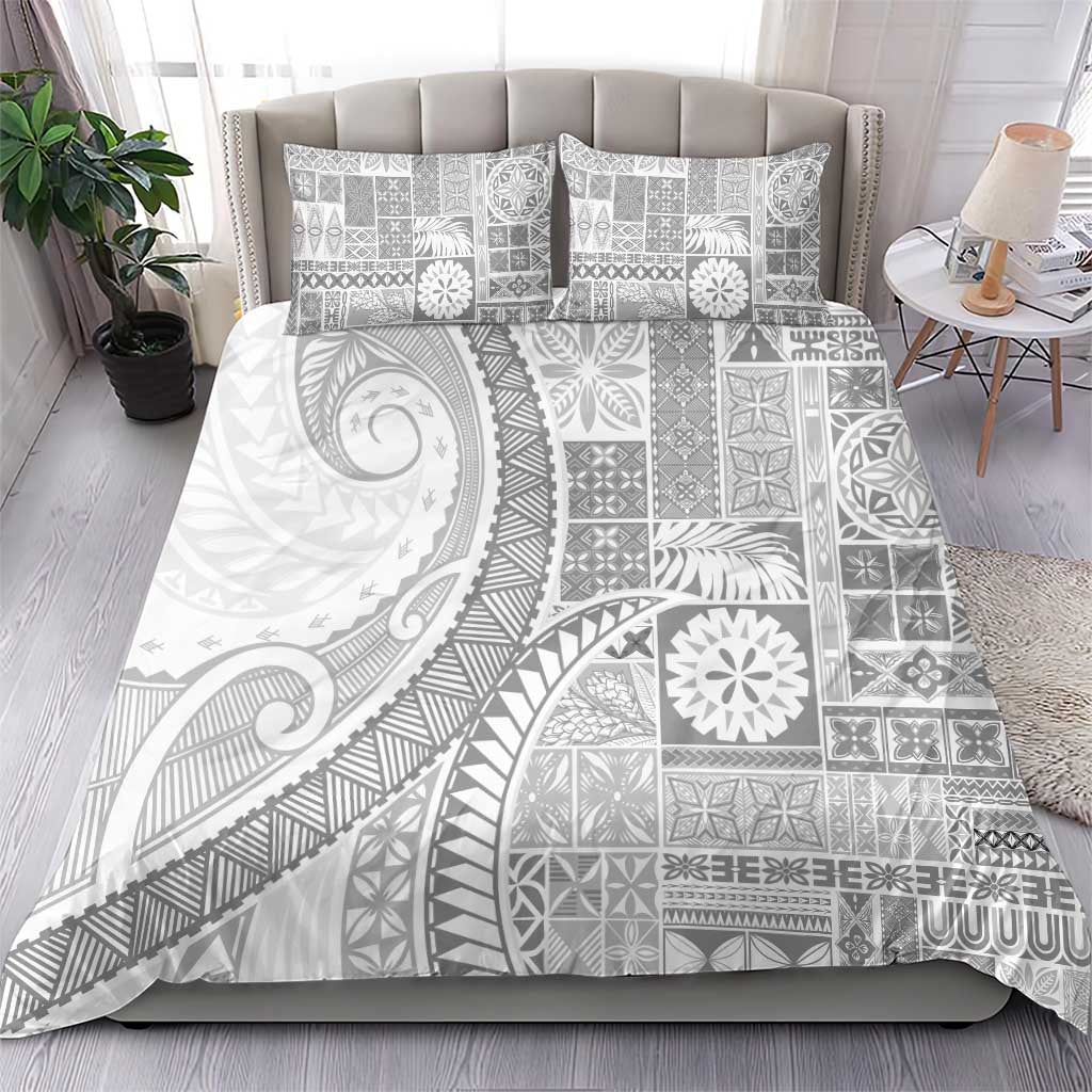 Samoa Siapo White Sunday Bedding Set Lotu Tamaiti Polynesian White Pattern - Polynesian Pride