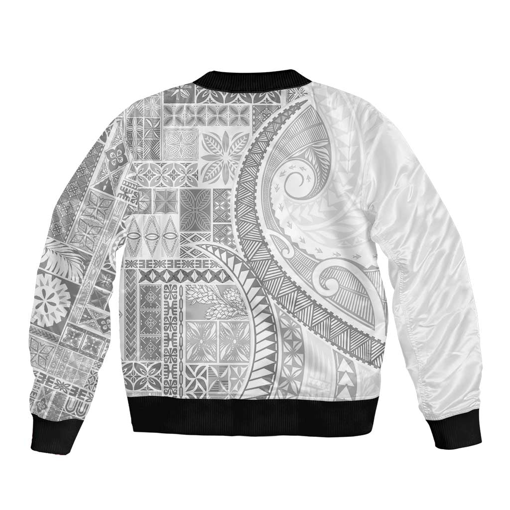 Samoa Siapo White Sunday Bomber Jacket Lotu Tamaiti Polynesian White Pattern - Polynesian Pride