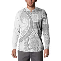 Samoa Siapo White Sunday Button Sweatshirt Lotu Tamaiti Polynesian White Pattern - Polynesian Pride