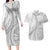Samoa Siapo White Sunday Couples Matching Long Sleeve Bodycon Dress and Hawaiian Shirt Lotu Tamaiti Polynesian White Pattern - Polynesian Pride