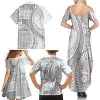 Samoa Siapo White Sunday Family Matching Summer Maxi Dress and Hawaiian Shirt Lotu Tamaiti Polynesian White Pattern - Polynesian Pride
