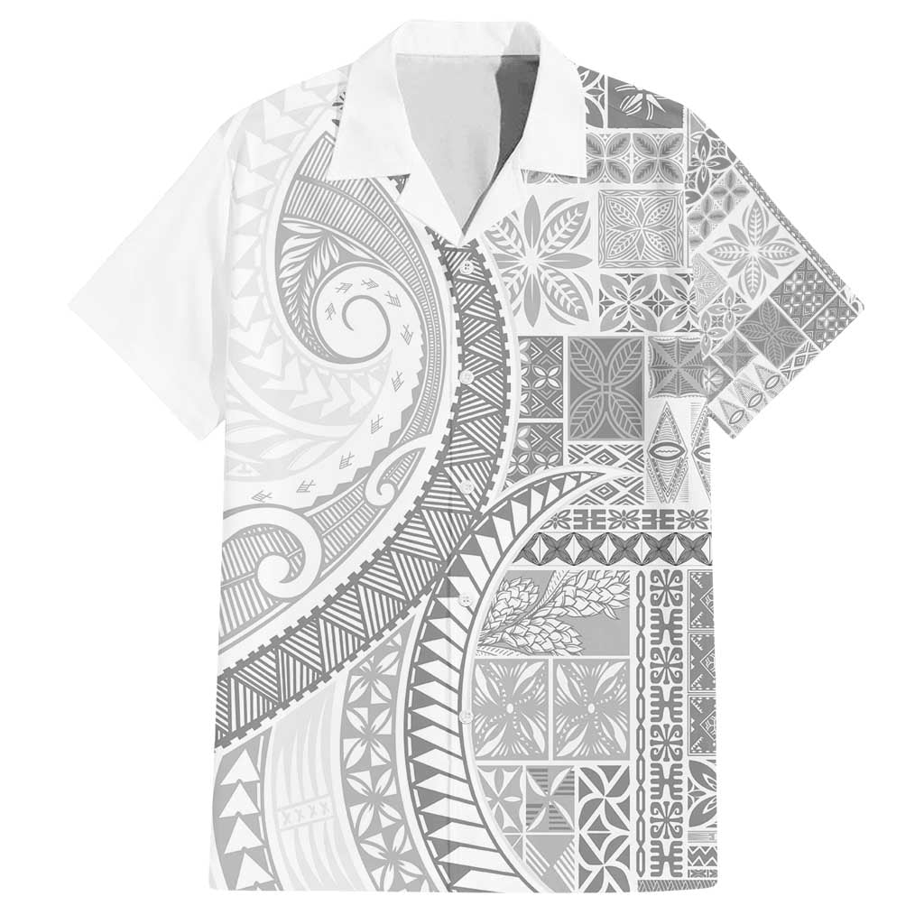 Samoa Siapo White Sunday Family Matching Tank Maxi Dress and Hawaiian Shirt Lotu Tamaiti Polynesian White Pattern - Polynesian Pride