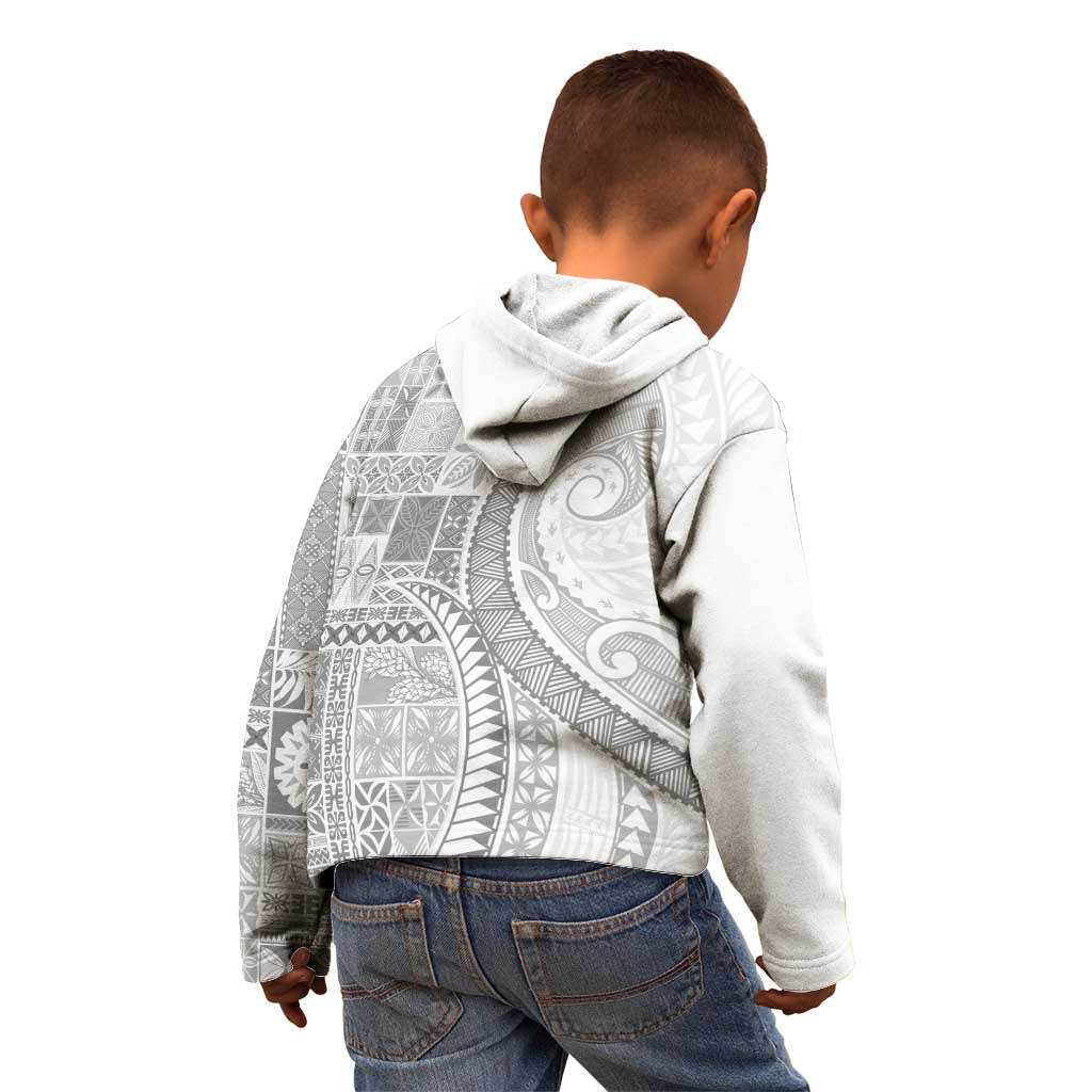 Samoa Siapo White Sunday Kid Hoodie Lotu Tamaiti Polynesian White Pattern - Polynesian Pride