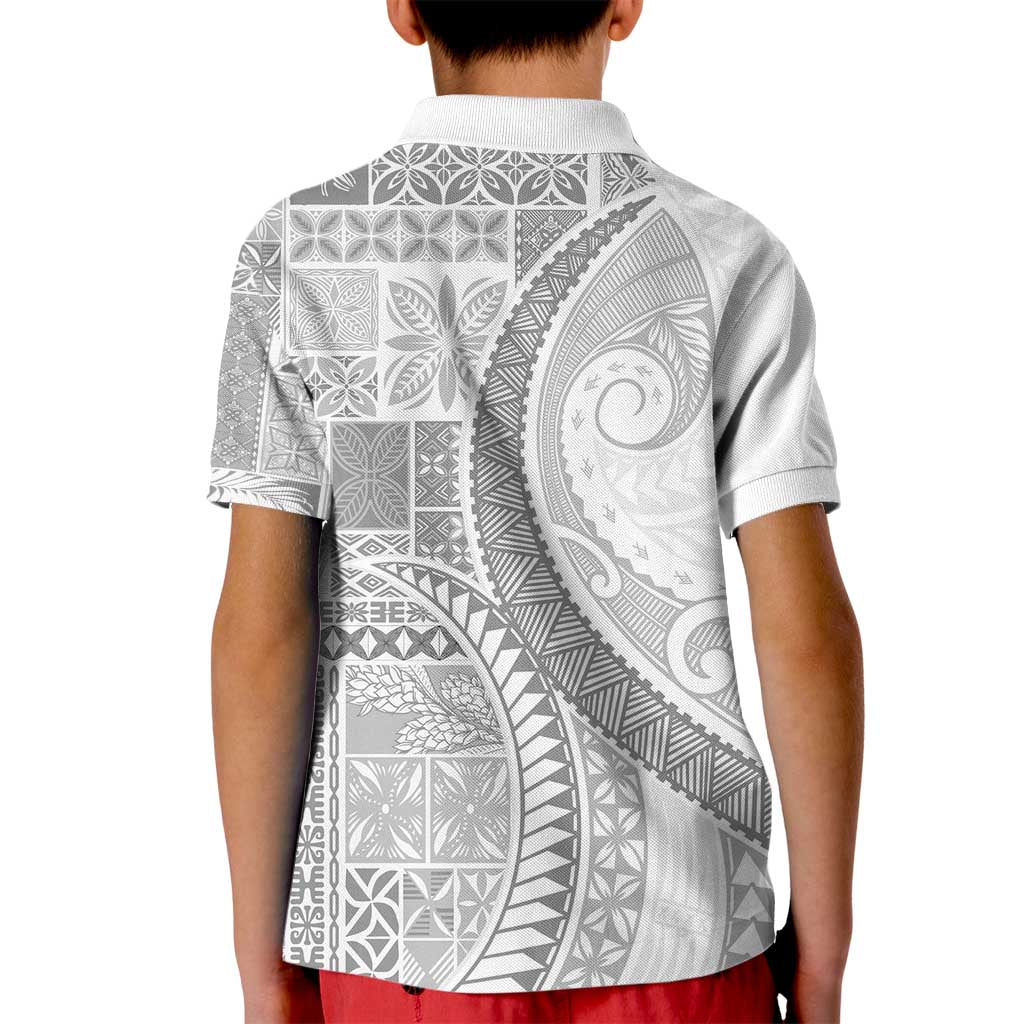 Samoa Siapo White Sunday Kid Polo Shirt Lotu Tamaiti Polynesian White Pattern - Polynesian Pride