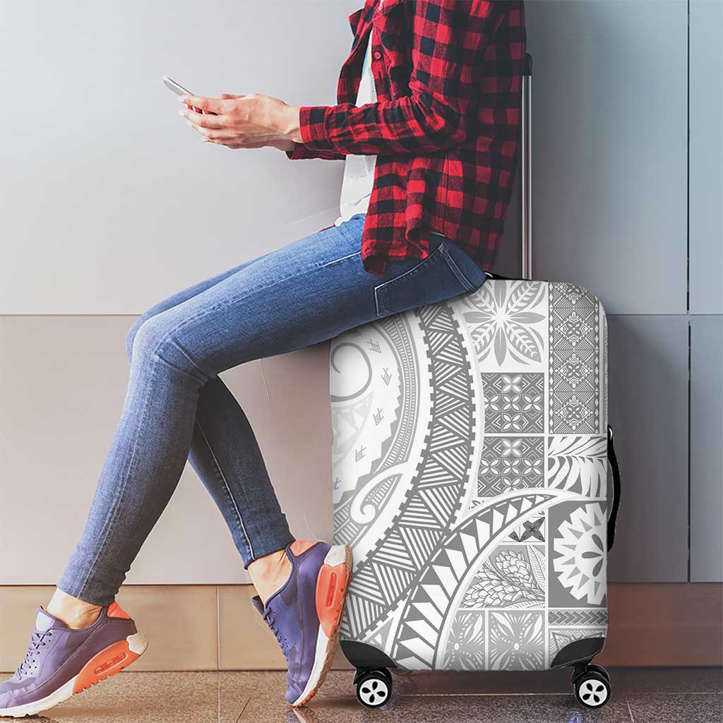 Samoa Siapo White Sunday Luggage Cover Lotu Tamaiti Polynesian White Pattern - Polynesian Pride