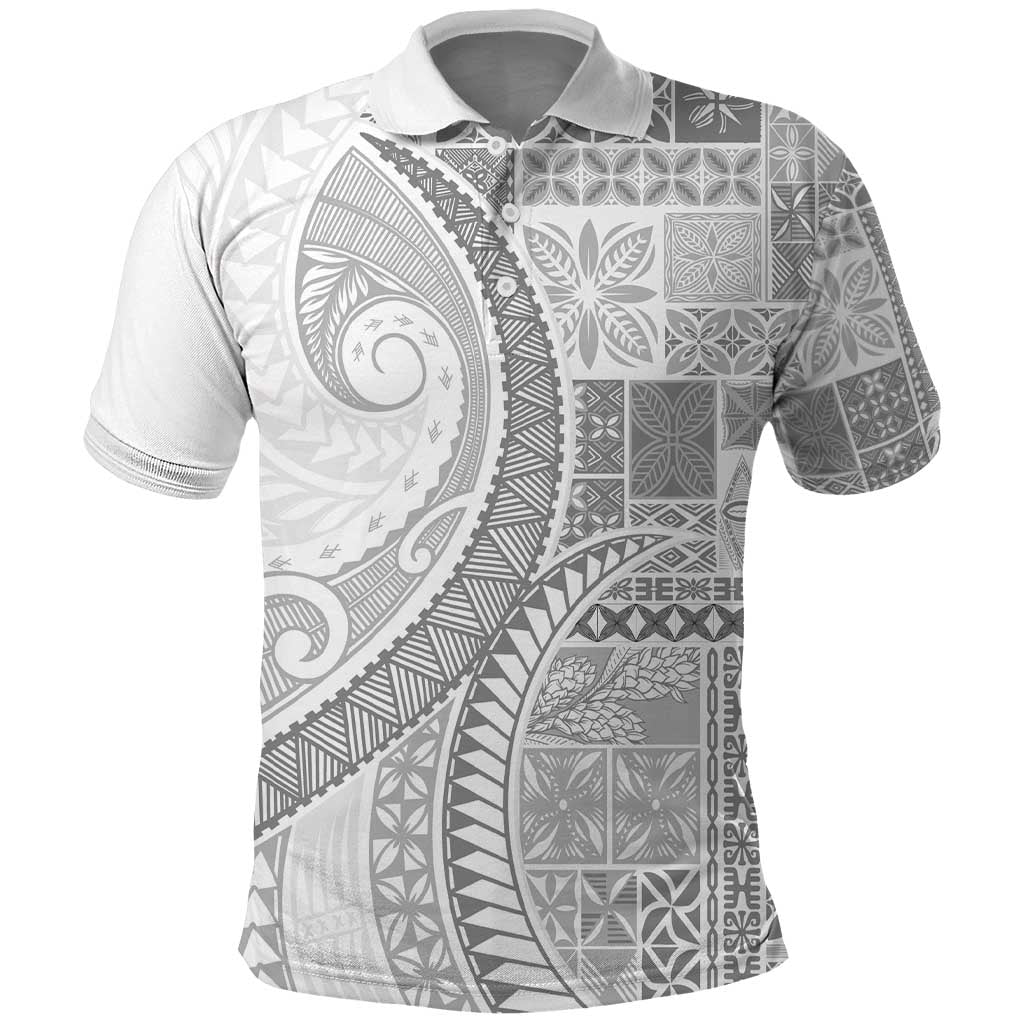 Samoa Siapo White Sunday Polo Shirt Lotu Tamaiti Polynesian White Pattern LT9 White - Polynesian Pride
