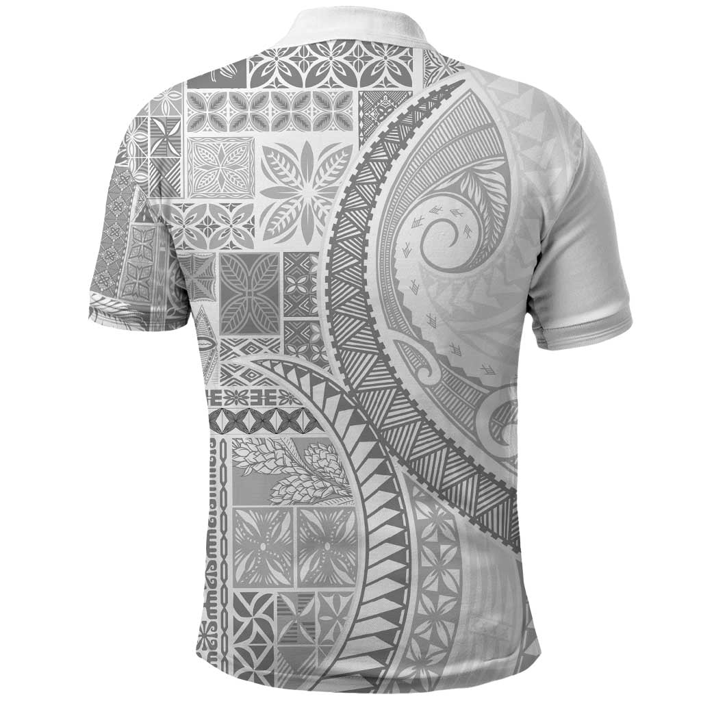 Samoa Siapo White Sunday Polo Shirt Lotu Tamaiti Polynesian White Pattern LT9 - Polynesian Pride