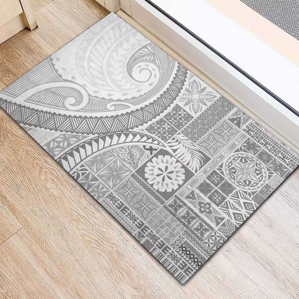 Samoa Siapo White Sunday Rubber Doormat Lotu Tamaiti Polynesian White Pattern - Polynesian Pride