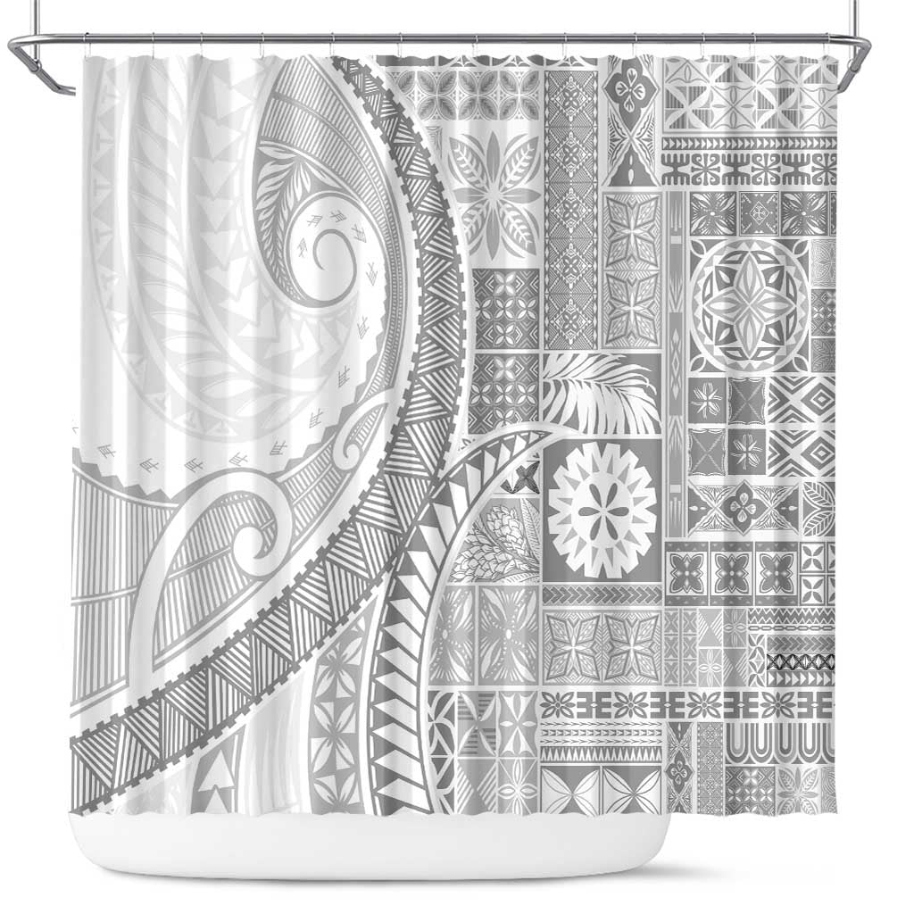 Samoa Siapo White Sunday Shower Curtain Lotu Tamaiti Polynesian White Pattern - Polynesian Pride