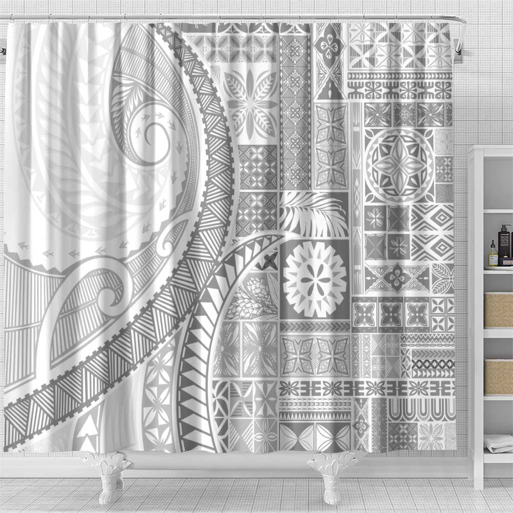 Samoa Siapo White Sunday Shower Curtain Lotu Tamaiti Polynesian White Pattern - Polynesian Pride