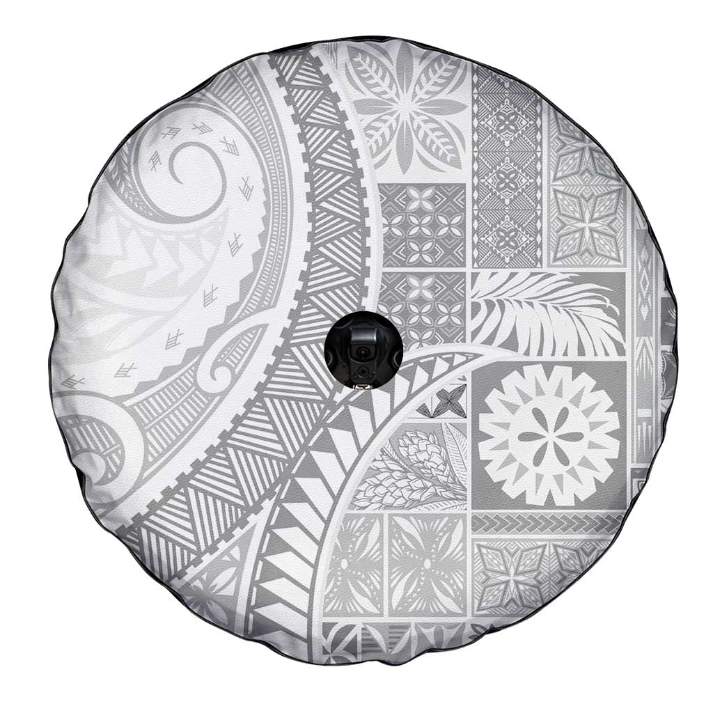 Samoa Siapo White Sunday Spare Tire Cover Lotu Tamaiti Polynesian White Pattern - Polynesian Pride