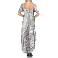 Samoa Siapo White Sunday Summer Maxi Dress Lotu Tamaiti Polynesian White Pattern - Polynesian Pride