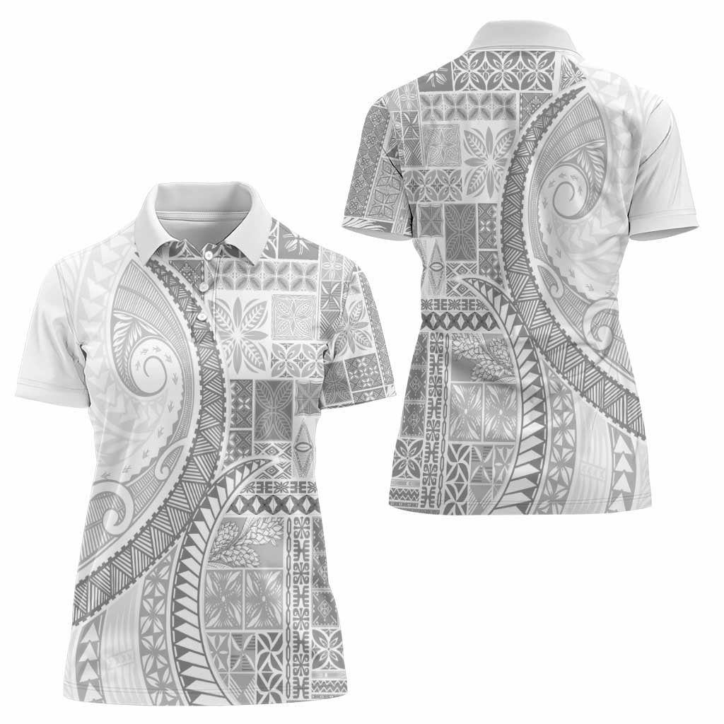 Samoa Siapo White Sunday Women Polo Shirt Lotu Tamaiti Polynesian White Pattern - Polynesian Pride
