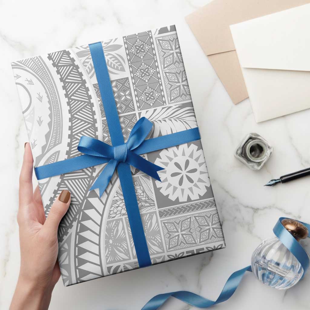 Samoa Siapo White Sunday Wrapping Paper Lotu Tamaiti Polynesian White Pattern - Polynesian Pride