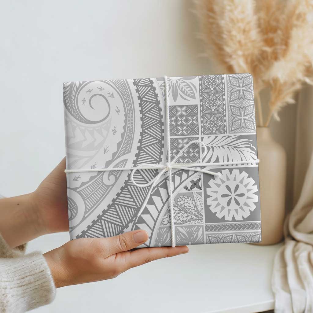 Samoa Siapo White Sunday Wrapping Paper Lotu Tamaiti Polynesian White Pattern - Polynesian Pride