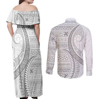 Tokelau White Sunday Couples Matching Off Shoulder Maxi Dress and Long Sleeve Button Shirt Lotu Tamaiti Ngatu Tokelau Feletoa Manulua - Polynesian Pride
