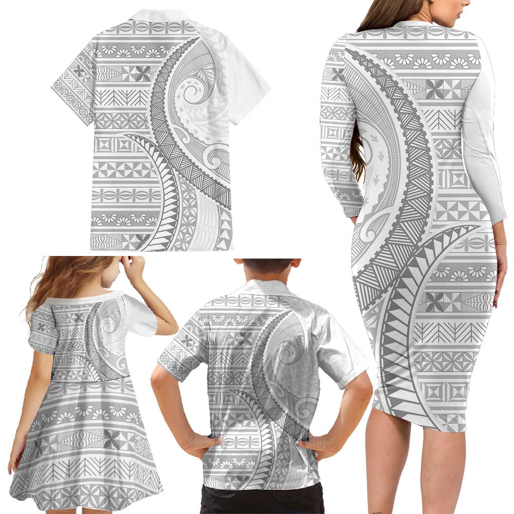Tokelau White Sunday Family Matching Long Sleeve Bodycon Dress and Hawaiian Shirt Lotu Tamaiti Ngatu Tokelau Feletoa Manulua - Polynesian Pride