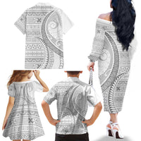 Tokelau White Sunday Family Matching Off The Shoulder Long Sleeve Dress and Hawaiian Shirt Lotu Tamaiti Ngatu Tokelau Feletoa Manulua - Polynesian Pride