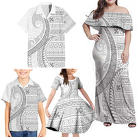 Tokelau White Sunday Family Matching Off Shoulder Maxi Dress and Hawaiian Shirt Lotu Tamaiti Ngatu Tokelau Feletoa Manulua - Polynesian Pride