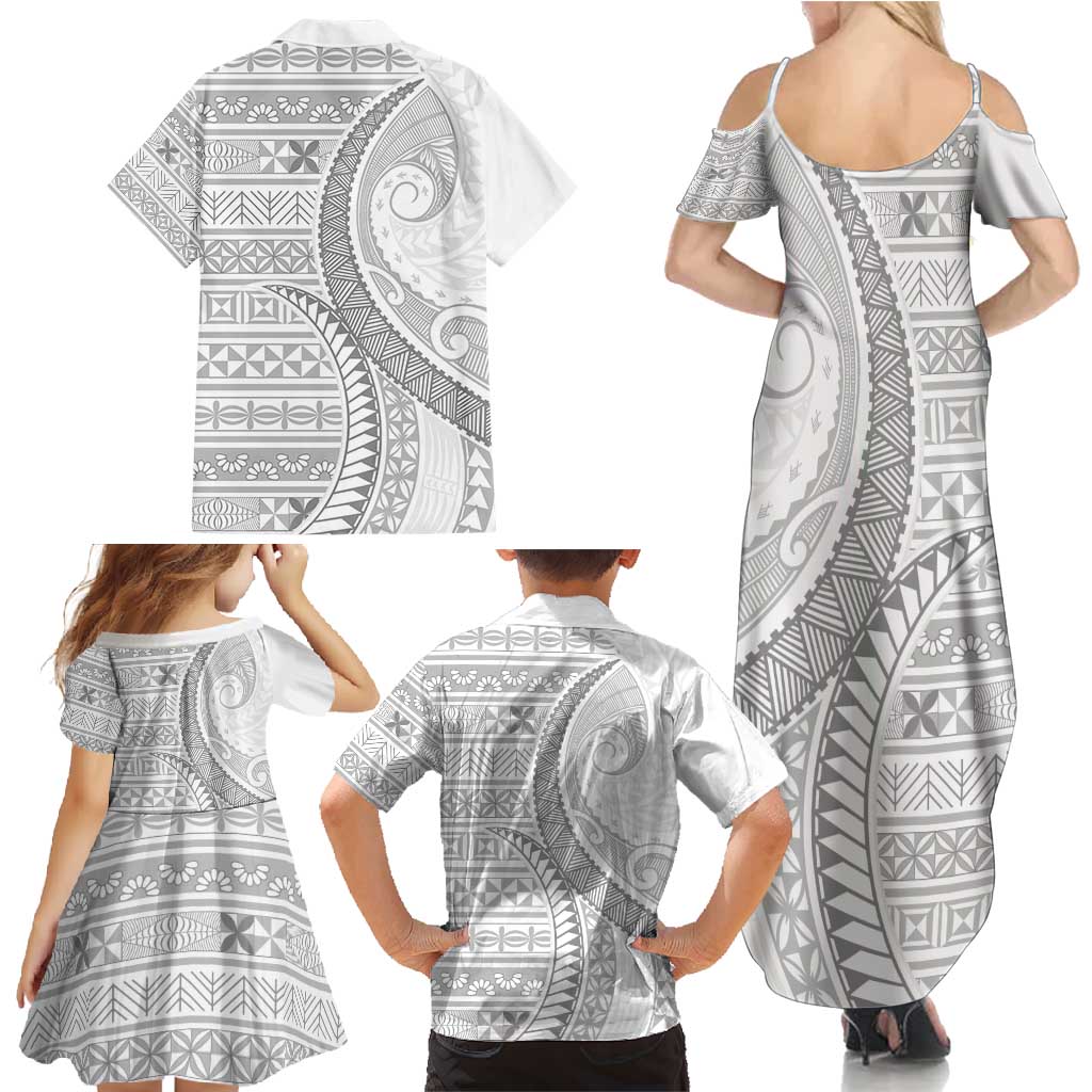 Tokelau White Sunday Family Matching Summer Maxi Dress and Hawaiian Shirt Lotu Tamaiti Ngatu Tokelau Feletoa Manulua - Polynesian Pride