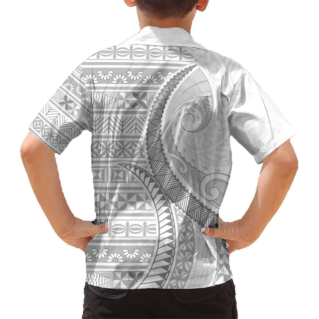 Tokelau White Sunday Kid Hawaiian Shirt Lotu Tamaiti Ngatu Tokelau Feletoa Manulua - Polynesian Pride