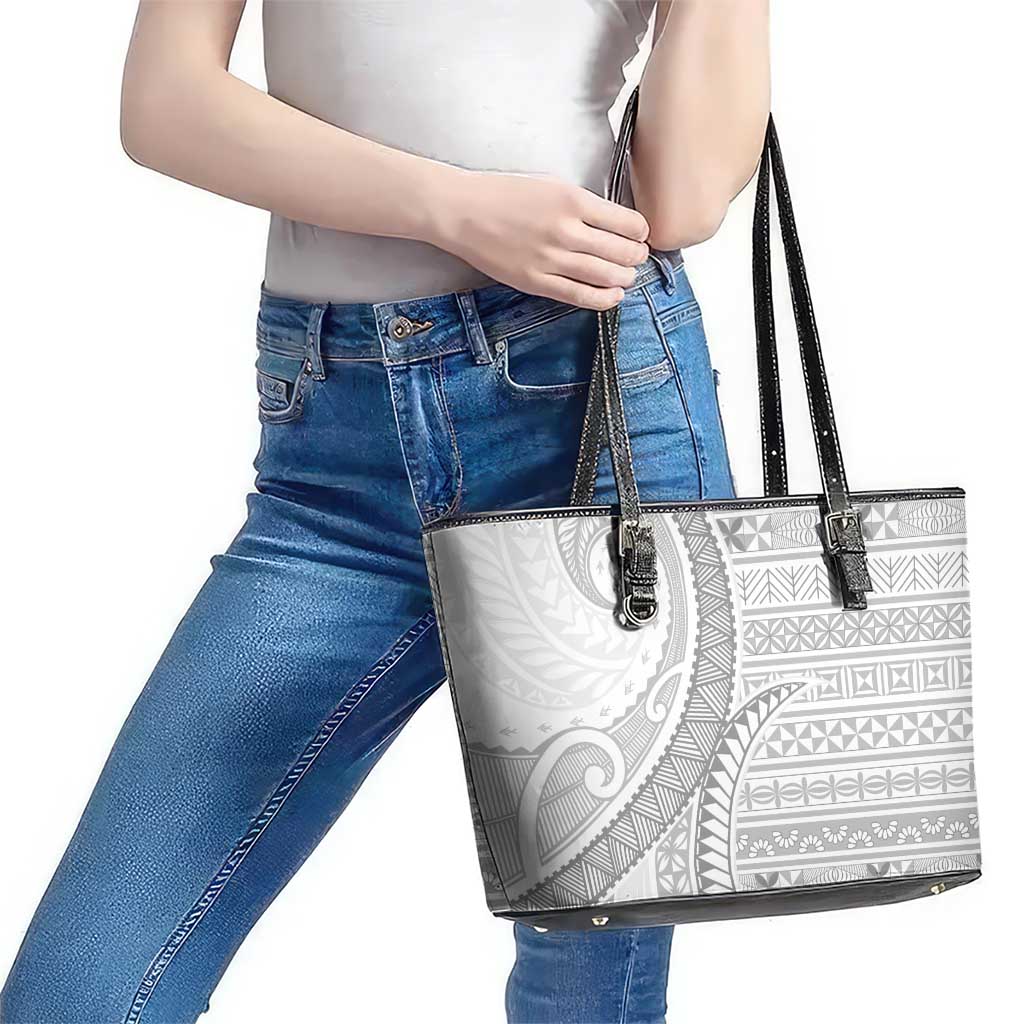 Tokelau White Sunday Leather Tote Bag Lotu Tamaiti Ngatu Tokelau Feletoa Manulua - Polynesian Pride