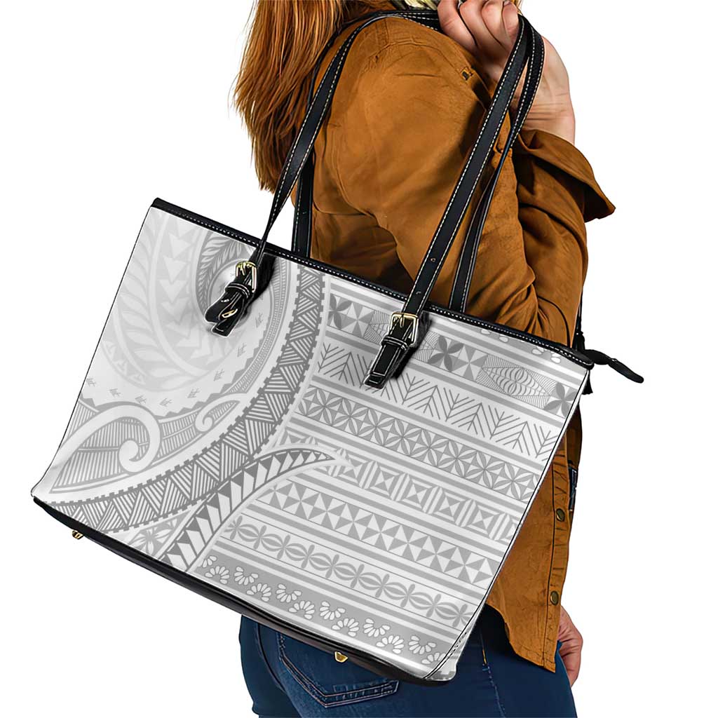 Tokelau White Sunday Leather Tote Bag Lotu Tamaiti Ngatu Tokelau Feletoa Manulua - Polynesian Pride