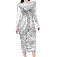 Tokelau White Sunday Long Sleeve Bodycon Dress Lotu Tamaiti Ngatu Tokelau Feletoa Manulua - Polynesian Pride