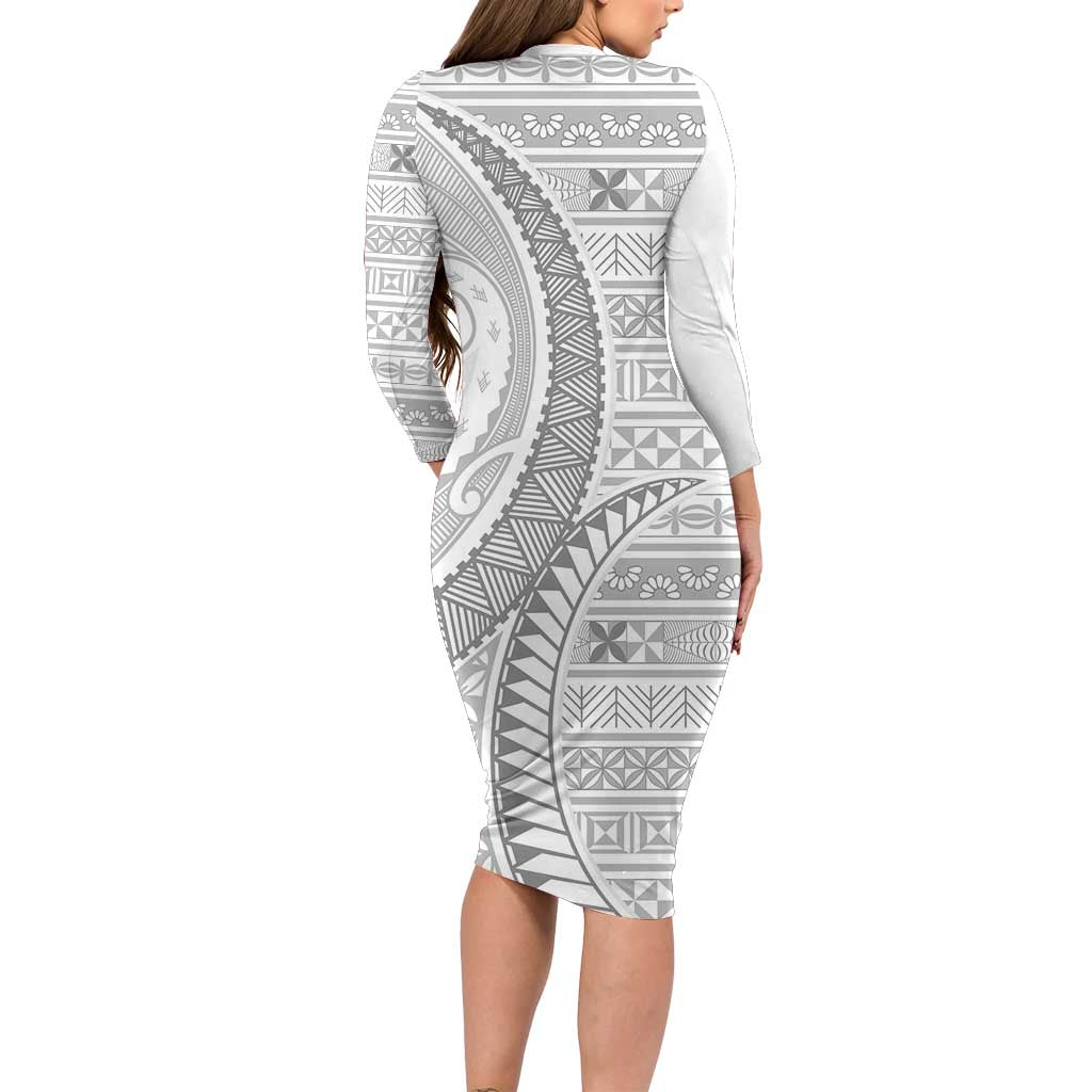 Tokelau White Sunday Long Sleeve Bodycon Dress Lotu Tamaiti Ngatu Tokelau Feletoa Manulua - Polynesian Pride