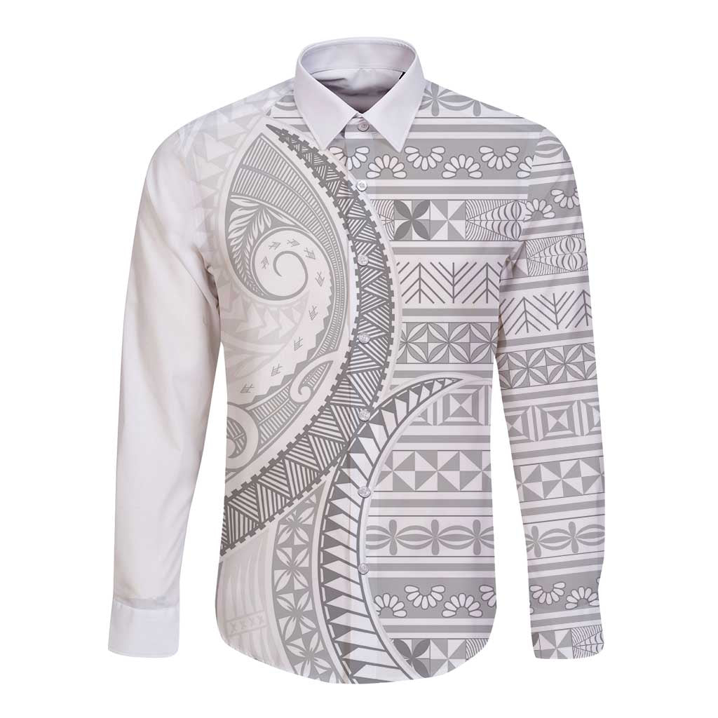 Tokelau White Sunday Long Sleeve Button Shirt Lotu Tamaiti Ngatu Tokelau Feletoa Manulua - Polynesian Pride