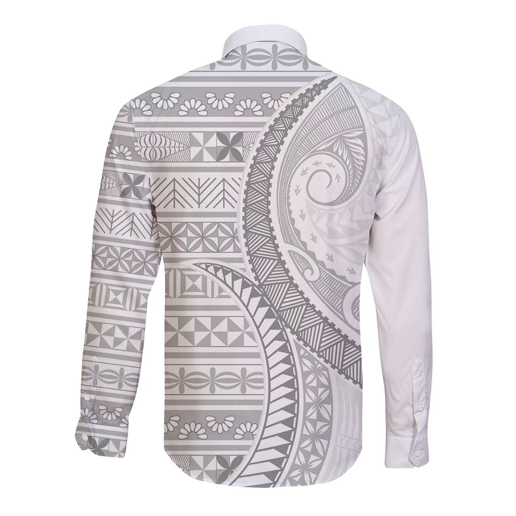 Tokelau White Sunday Long Sleeve Button Shirt Lotu Tamaiti Ngatu Tokelau Feletoa Manulua - Polynesian Pride