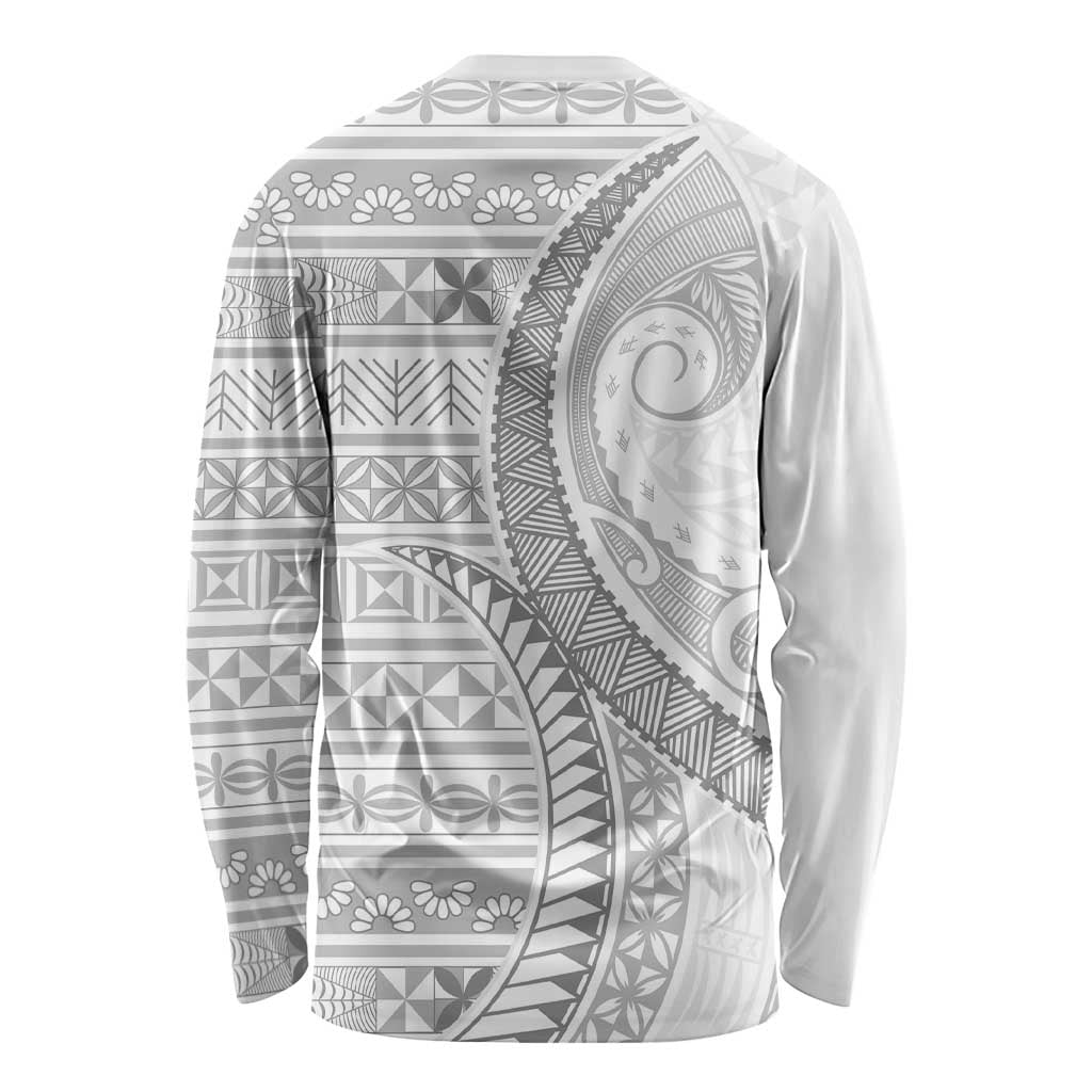 Tokelau White Sunday Long Sleeve Shirt Lotu Tamaiti Ngatu Tokelau Feletoa Manulua - Polynesian Pride