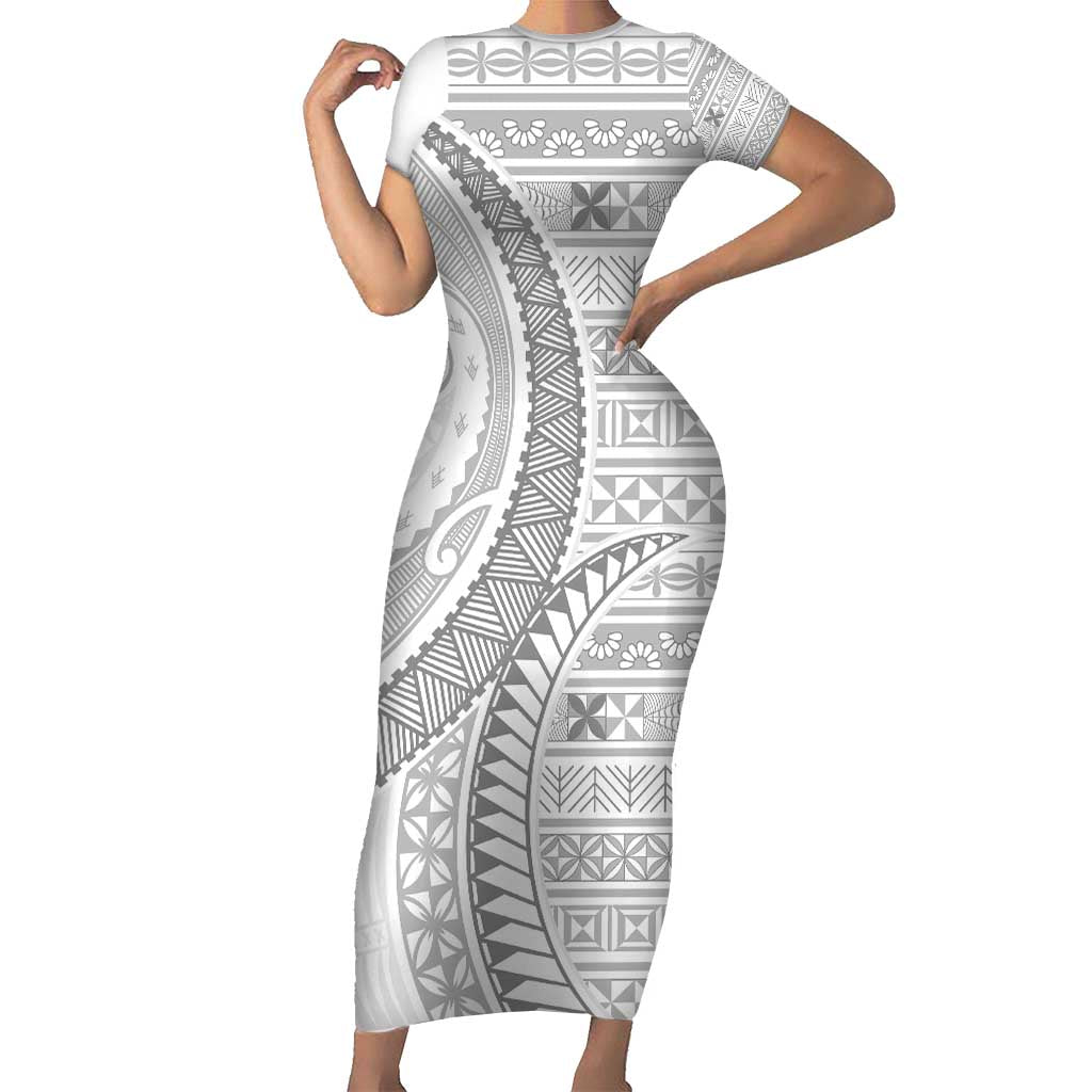 Tokelau White Sunday Short Sleeve Bodycon Dress Lotu Tamaiti Ngatu Tokelau Feletoa Manulua - Polynesian Pride