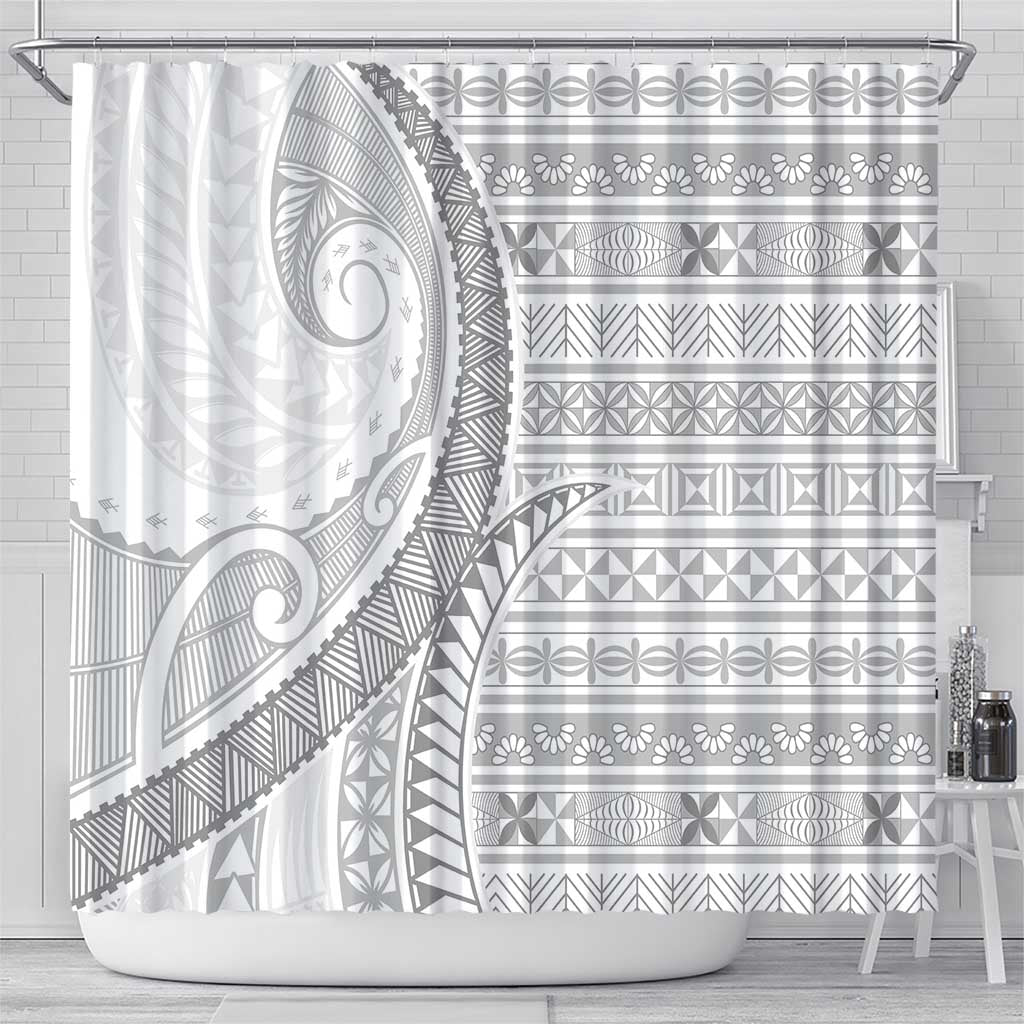 Tokelau White Sunday Shower Curtain Lotu Tamaiti Ngatu Tokelau Feletoa Manulua - Polynesian Pride