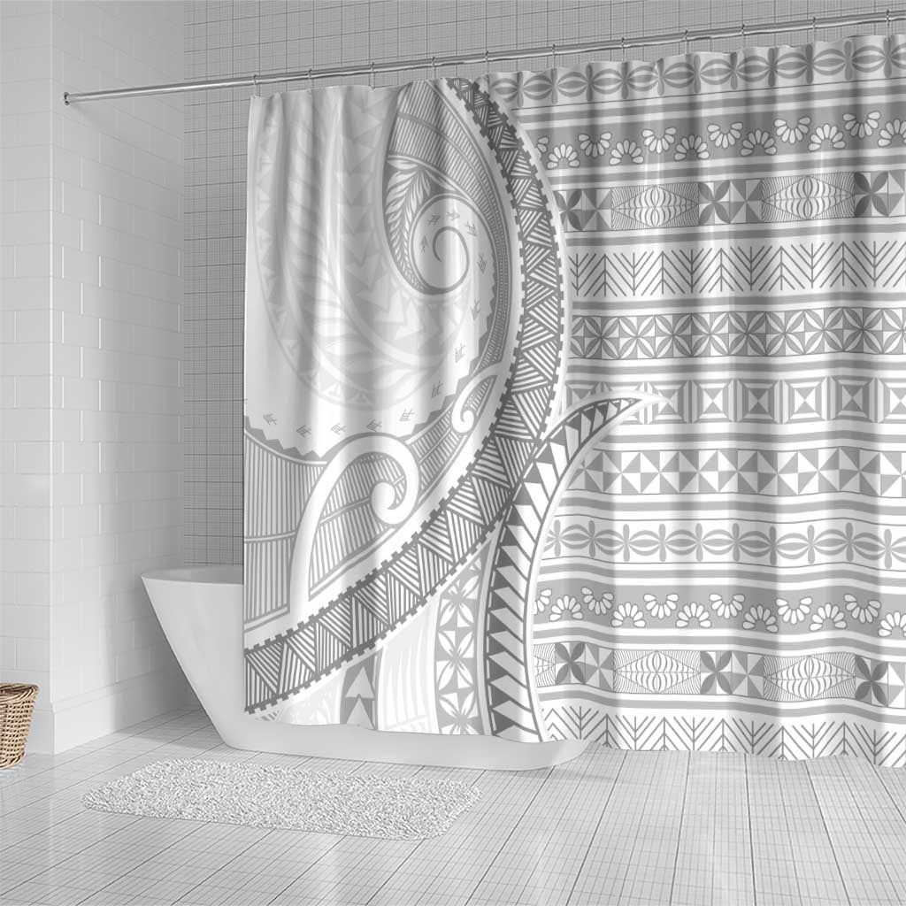 Tokelau White Sunday Shower Curtain Lotu Tamaiti Ngatu Tokelau Feletoa Manulua - Polynesian Pride