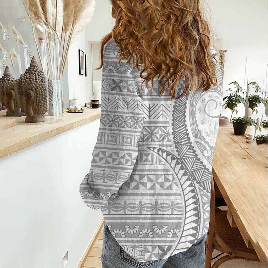 Tokelau White Sunday Women Casual Shirt Lotu Tamaiti Ngatu Tokelau Feletoa Manulua - Polynesian Pride