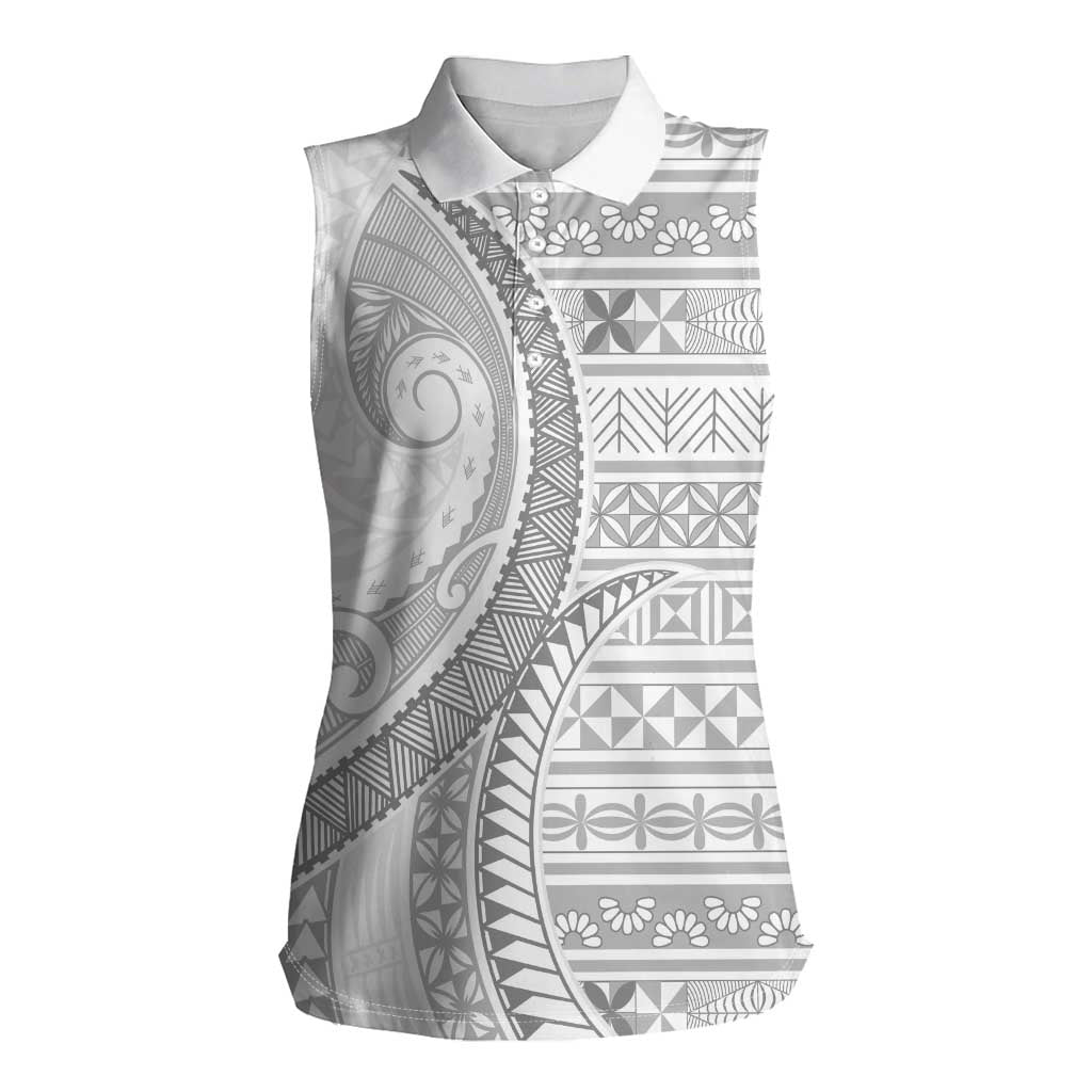 Tokelau White Sunday Women Sleeveless Polo Shirt Lotu Tamaiti Ngatu Tokelau Feletoa Manulua - Polynesian Pride