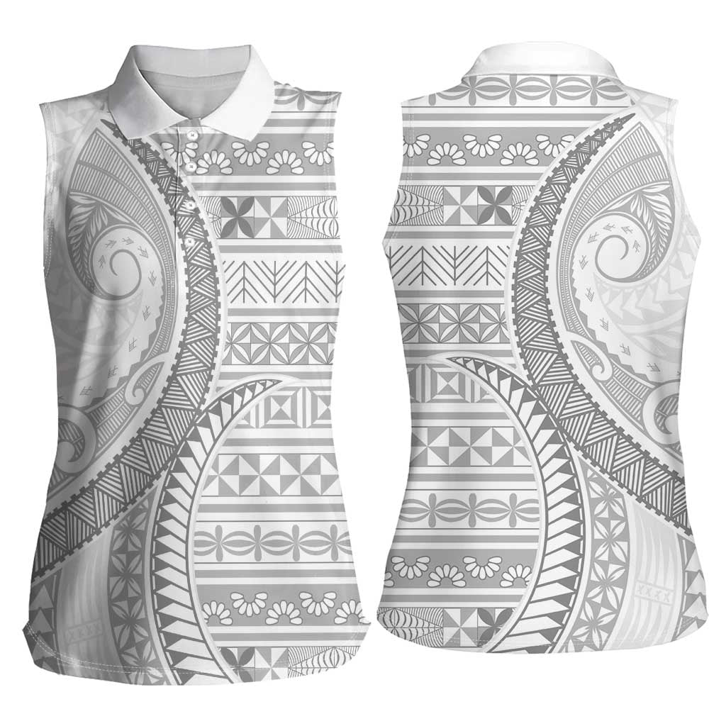 Tokelau White Sunday Women Sleeveless Polo Shirt Lotu Tamaiti Ngatu Tokelau Feletoa Manulua - Polynesian Pride