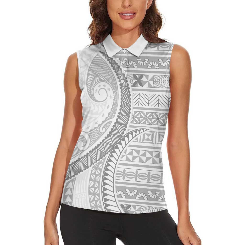 Tokelau White Sunday Women Sleeveless Polo Shirt Lotu Tamaiti Ngatu Tokelau Feletoa Manulua - Polynesian Pride